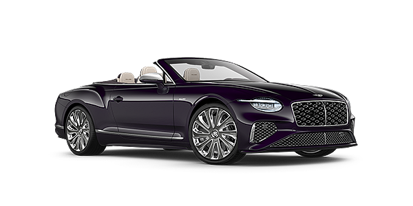 Bentley New Delhi Bentley New Continental GTC Mulliner convertible front three quarter view in Damson paint with 22 inch Mulliner painted and polished wheel